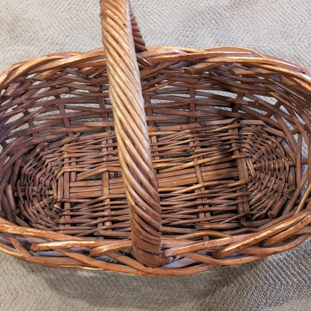 Vintage Large French Basket Woven Wicker Rattan Flower Herb Gathering